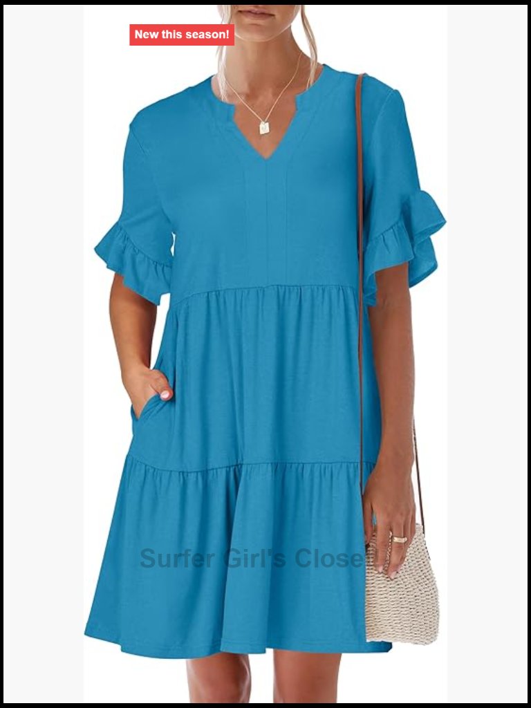 V-Neck Ruffle Tiered Mini Dress With Pockets